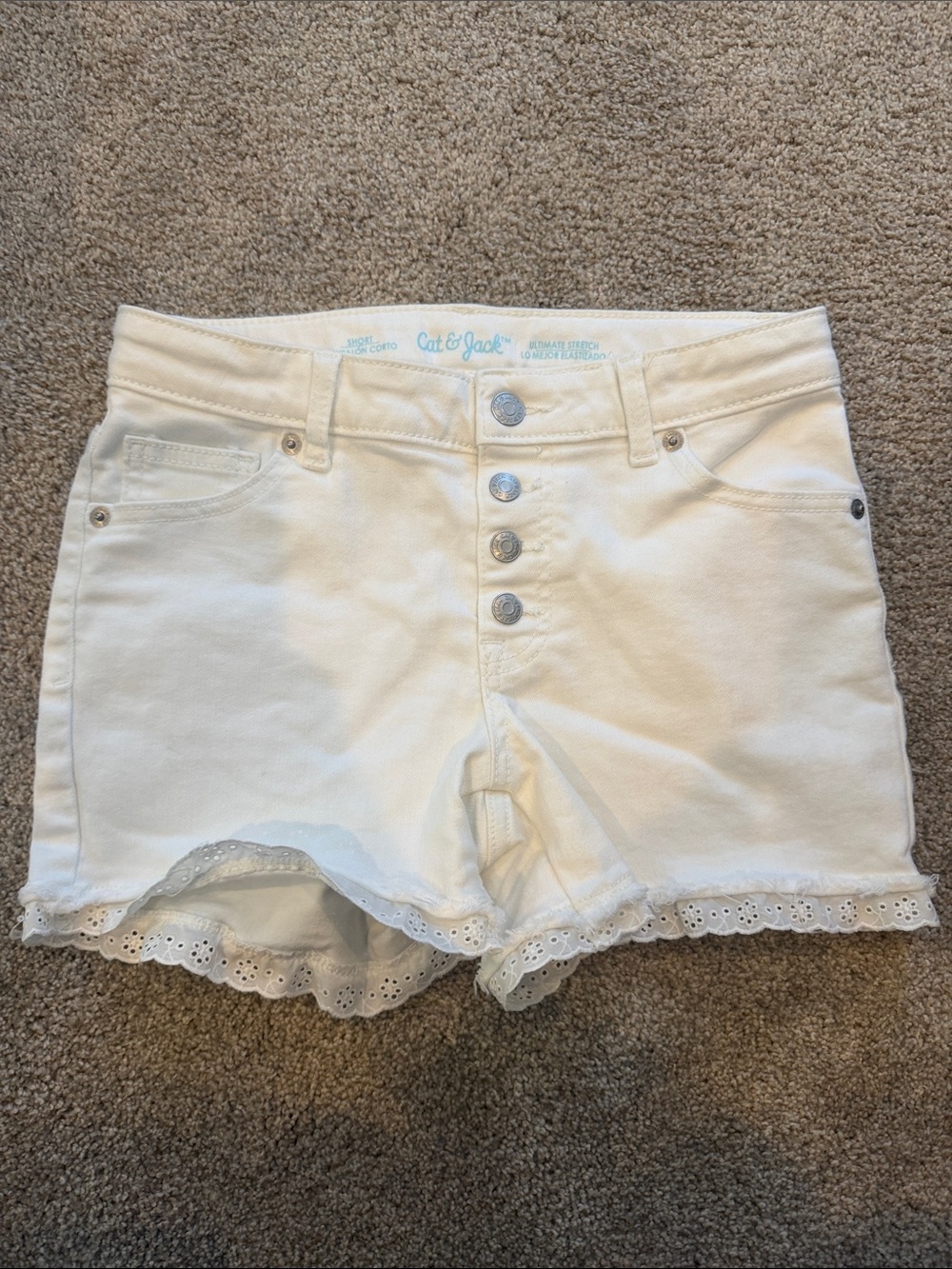 Cat & Jack White Eyelet Trim Button-Front Women's Denim Shorts